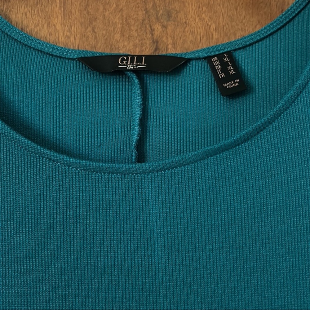 G.I.L.I. Dramatic Hi-Low Rib Knit Tunic teal green color - Picture 6 of 8